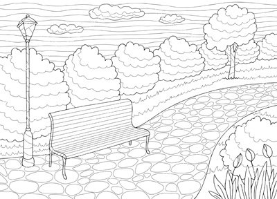 Раскраски скамейка и дерево (37 фото)