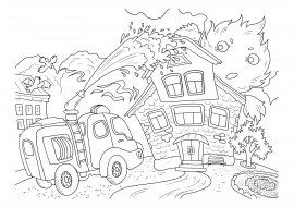 Раскраска пожар в доме для детей