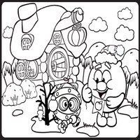 Раскраска домик Копатыча