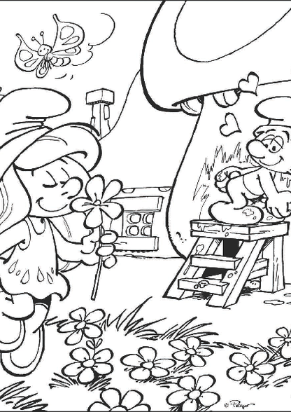 Деревня смурфиков раскраска