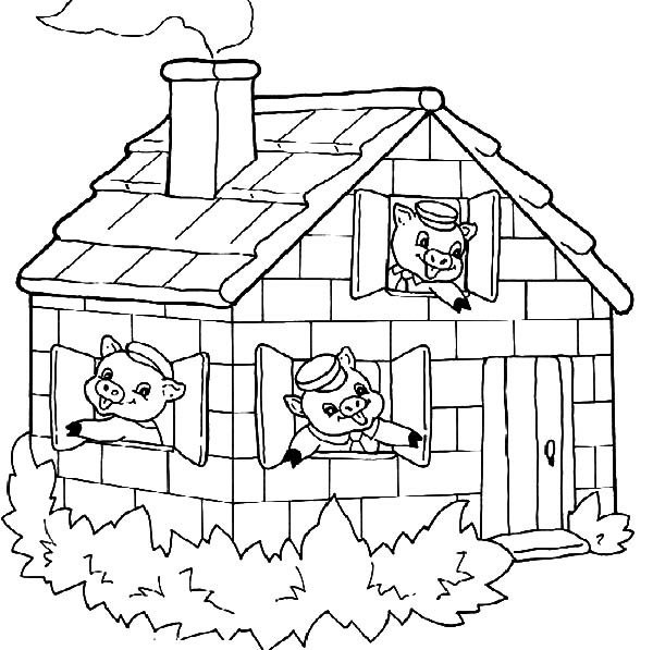 Домики трех поросят раскраска для детей