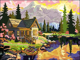 Раскраска по номерам домик в горах р-5650