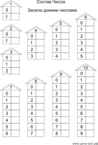 Состав числа засели домики числами