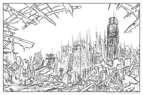 Разрушенный город эскиз