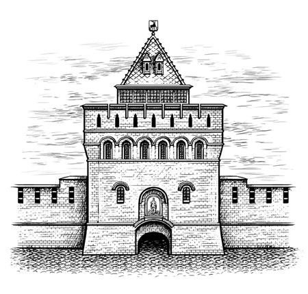 Дмитриевская башня Нижегородского Кремля рисунок