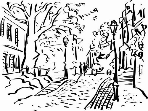 Осенний город раскраска