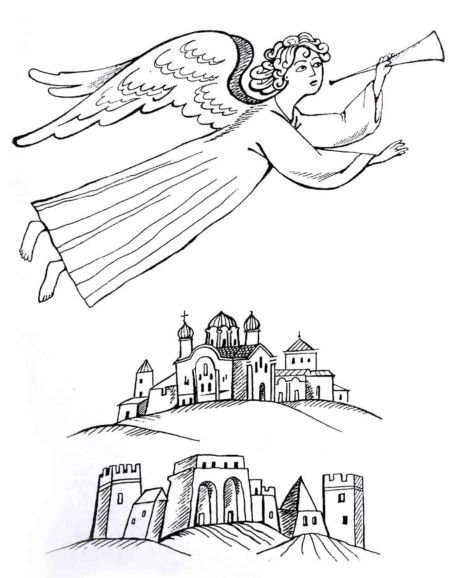 Ангел над храмом раскраска