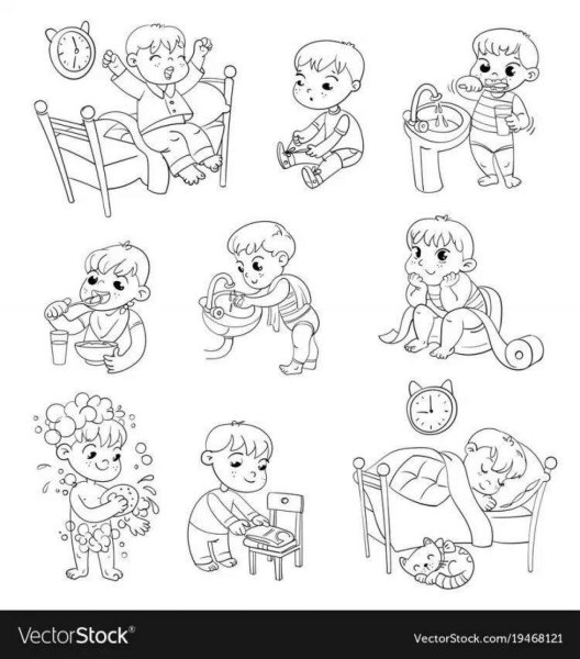 Распорядок дня раскраска для детей