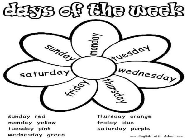 Задания по английскому языку дни недели