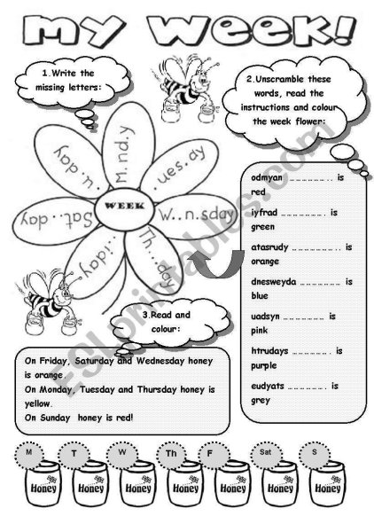 Задания по английскому дни недели