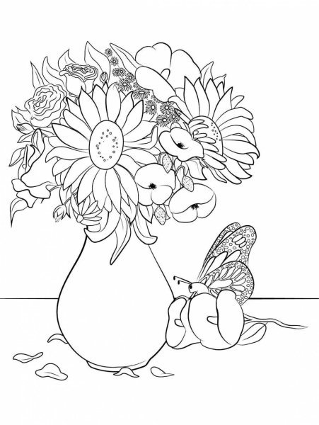 Раскраска ромашки в вазе
