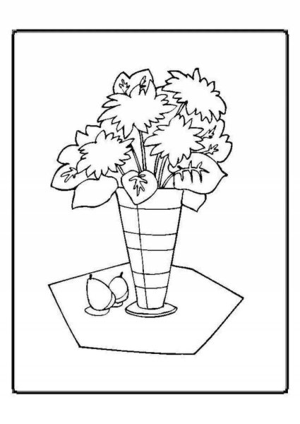 Ваза с фруктами и цветами раскраска