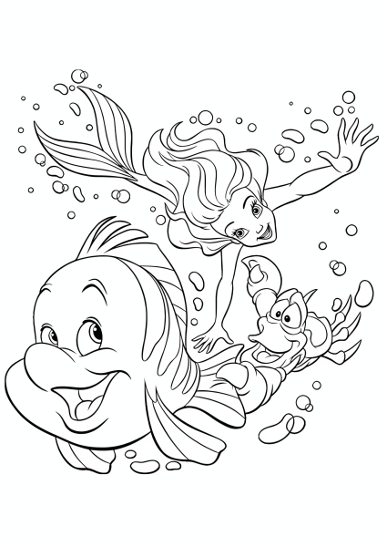 Ариэль и Флаундер раскраска