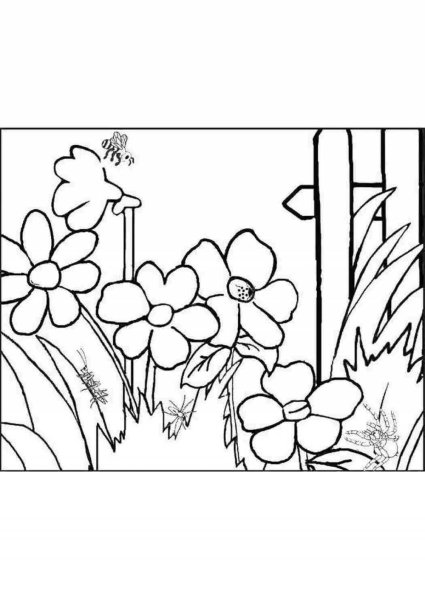 Раскраска цветы на полянке для детей