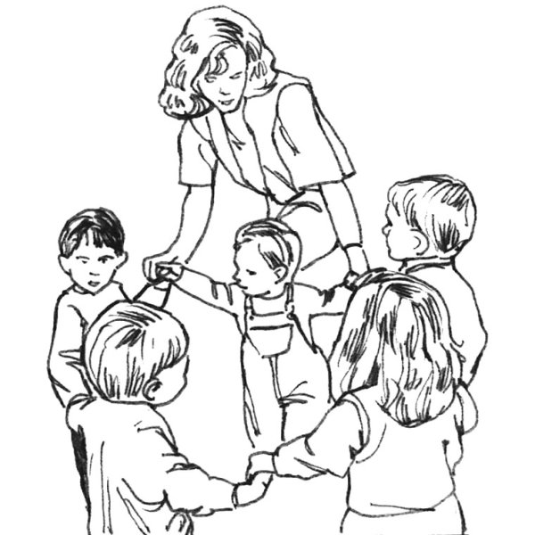 Раскраска воспитатель и дети в детском саду