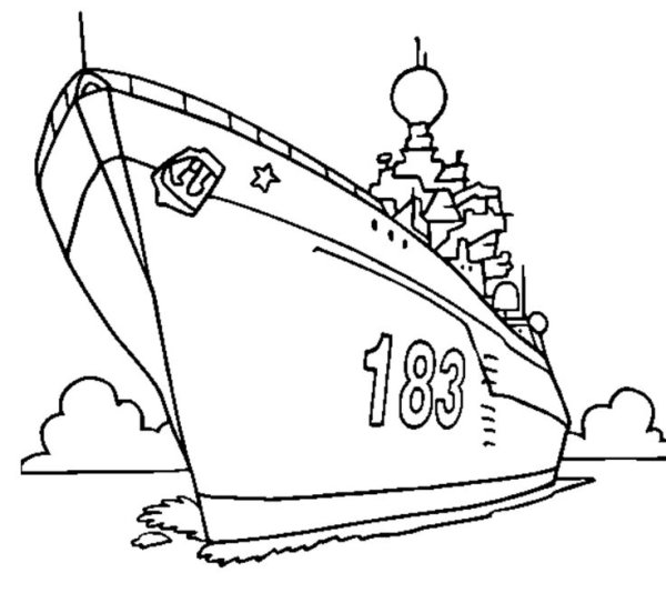 Военный корабль рисунок сбоку