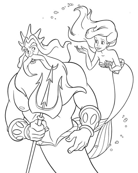 Раскраска принцессы Ариэль Тритон