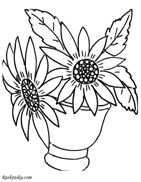 Ваза с подсолнухами раскраска