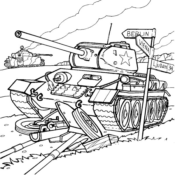 Раскраска военные танки т34