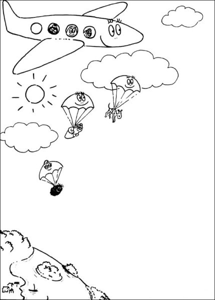 Раскраска самолет с парашютистами