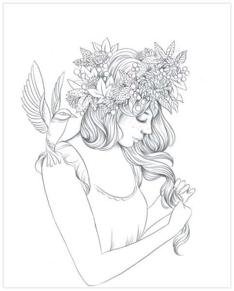 Раскраски девушки и цветы