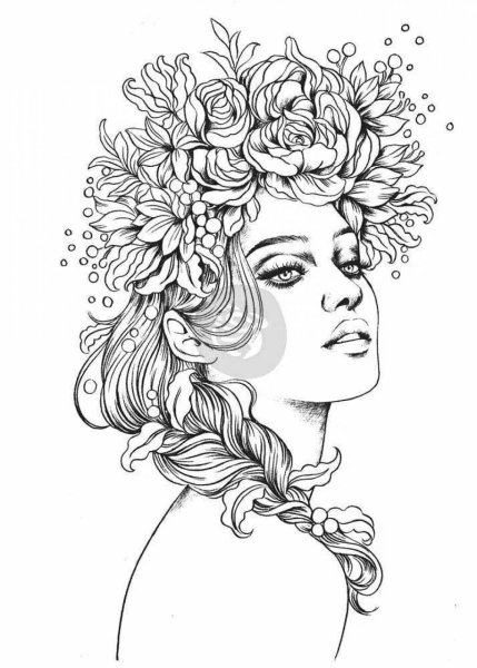 Раскраска антистресс девушка с цветами