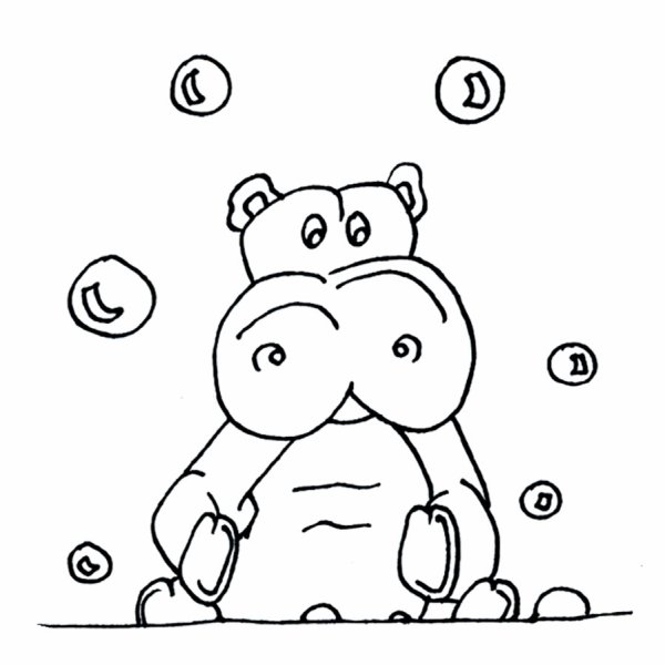 Бегемотик цифра 6 раскраска