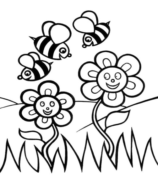 Раскраска пчела на цветке