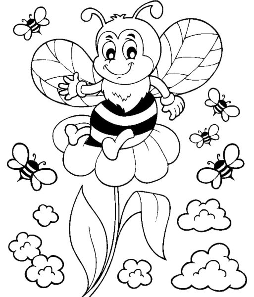 Раскраска пчела на цветке