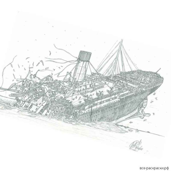 Раскраска тонущий корабль