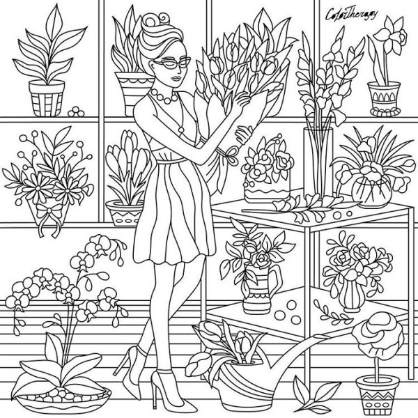 Раскраска магазин цветов