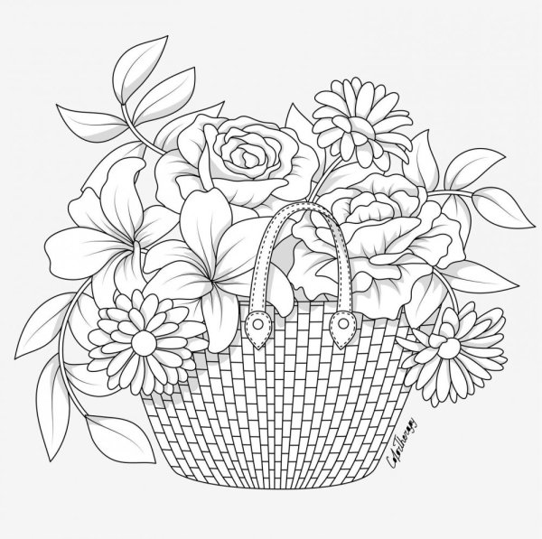 Корзинка с цветами рисунок