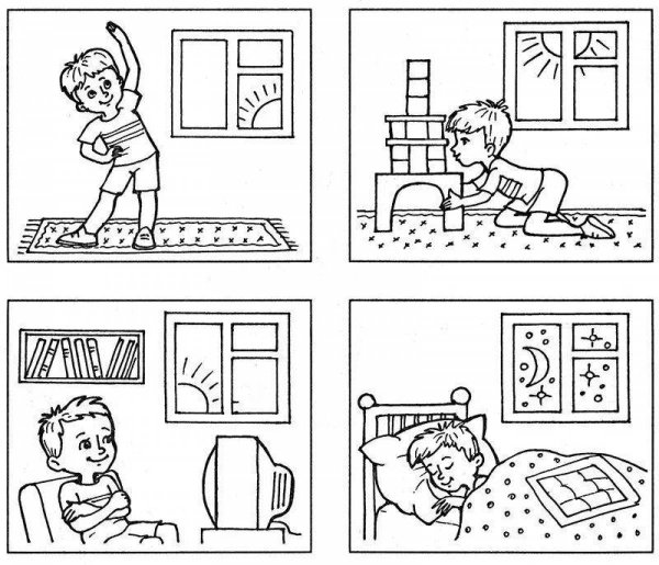 Раскраски части суток для дошкольников