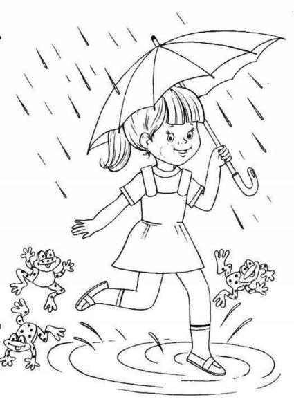 Девочка под зонтом раскраска