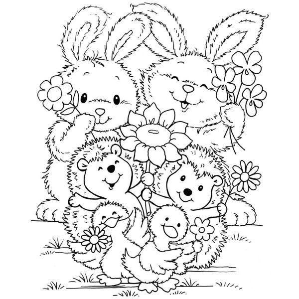 Зайчик с цветами раскраска