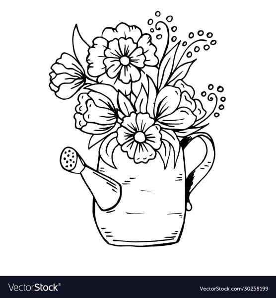 Раскраска букет в лейке