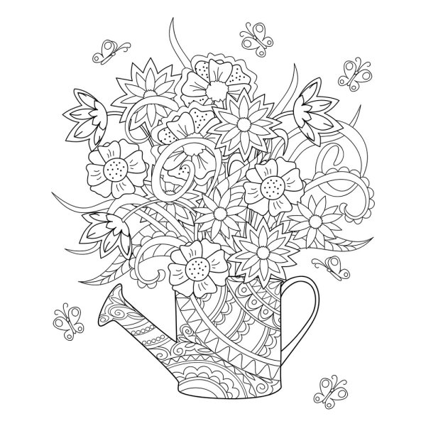 Раскраска лейка с цветами