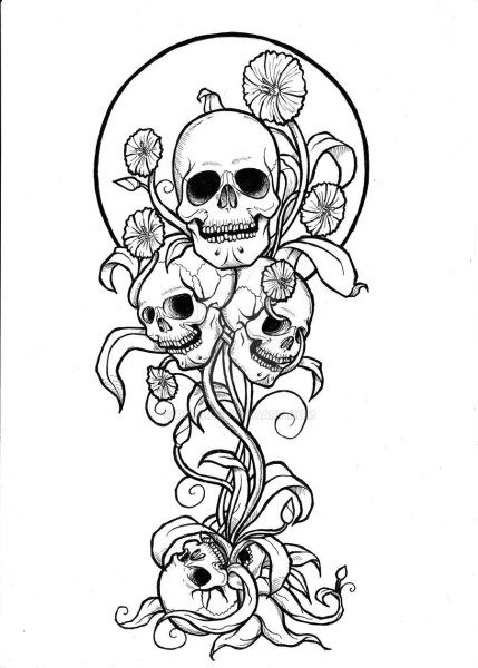 Раскраска антистресс череп с цветами