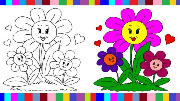 Цветок разукрасить цветной