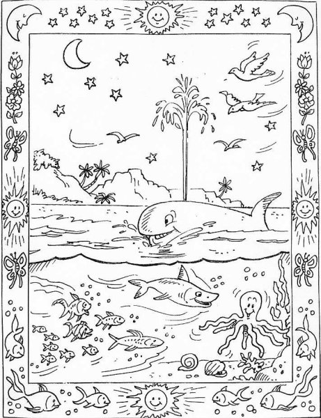 Сотворение мира Шестоднев раскраска