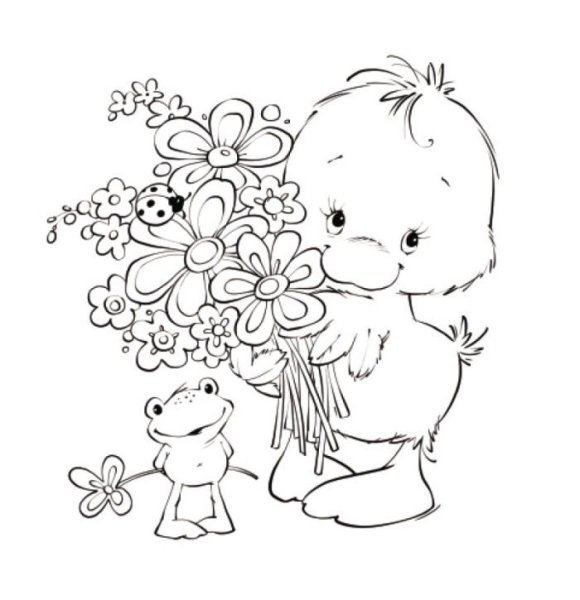 Мишка с цветами раскраска