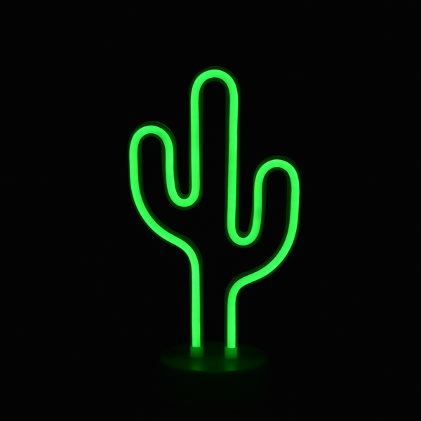 Неоновый Кактус на черном фоне