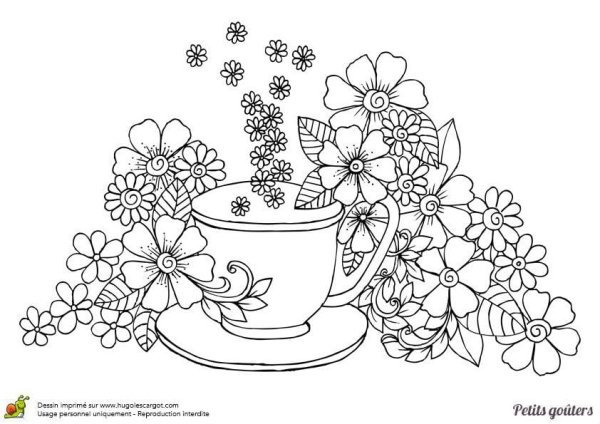 Чашка с цветами раскраска