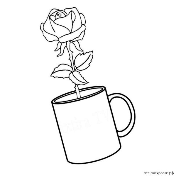 Цветы в чашке раскраска