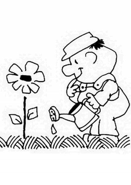 Раскраска садовник в саду