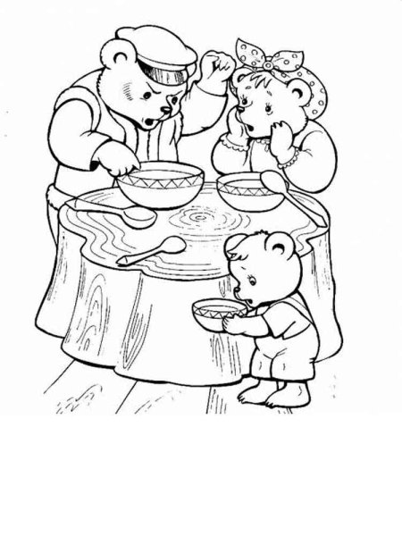 Раскраска к сказке три медведя для детей