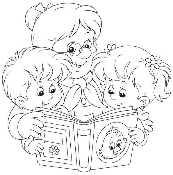 Раскраска бабушка с внуками