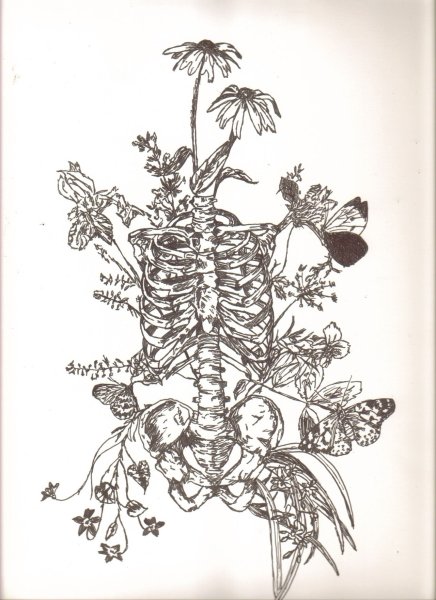 Тату скелет с цветами