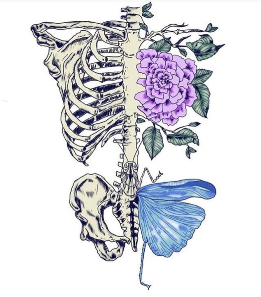 Скелет с цветами эскиз