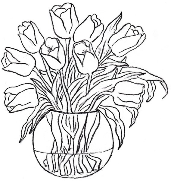 Цветы в вазе раскраска для детей